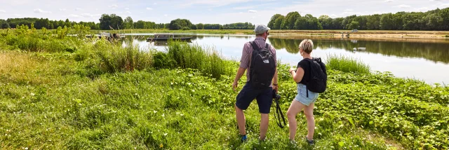 Un couple de marcheurs au bord de l'eau