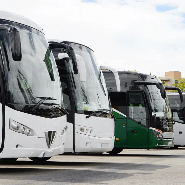 Big tourists buses on parking