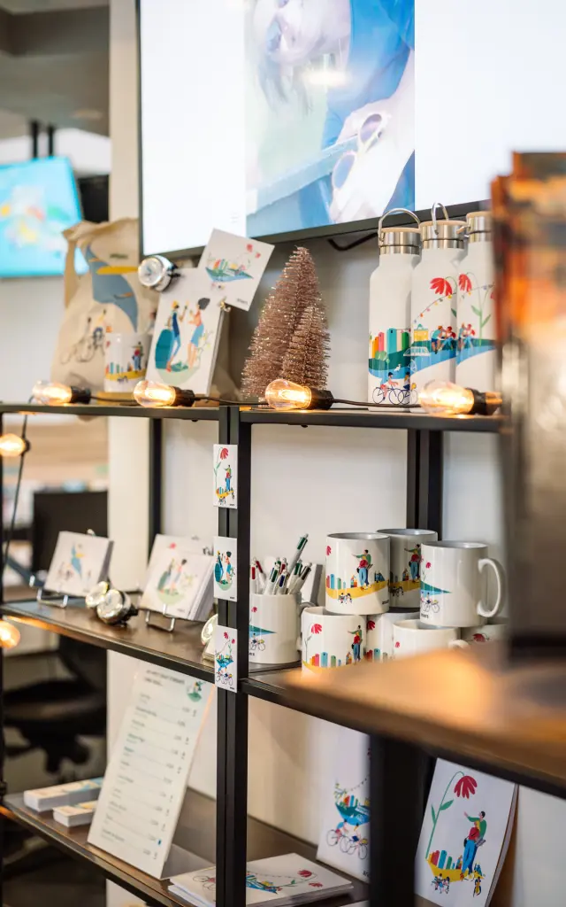 Products from the Angers identity range in the Angers Tourist Office shop.